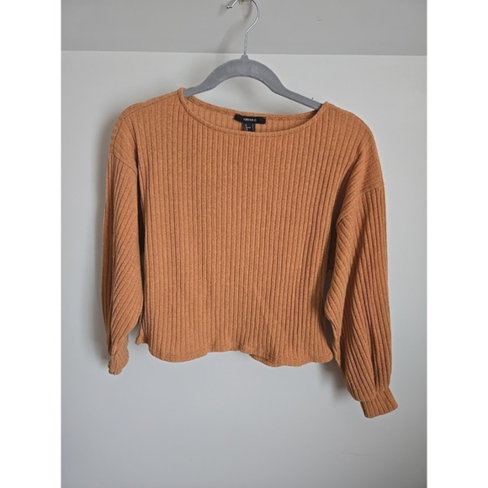 Forever21 Sweater Women‎ S Small Burnt Orange Cropped Yellow Pullover